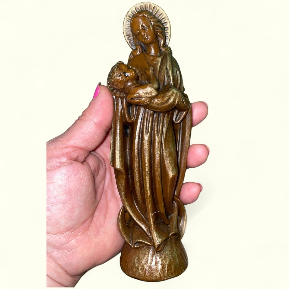 Vintage German Wax Personal Religious Mother Mary and Baby Jesus Figure